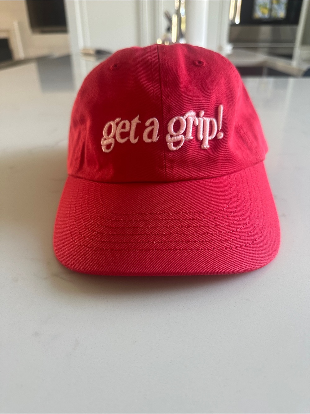 Red "get a grip!" Embroidered Baseball Cap, New
